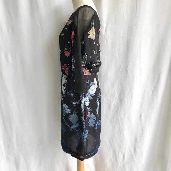 French Connection Floral 3/4 Sleeve Dress Size 2 - Picture 4 of 10